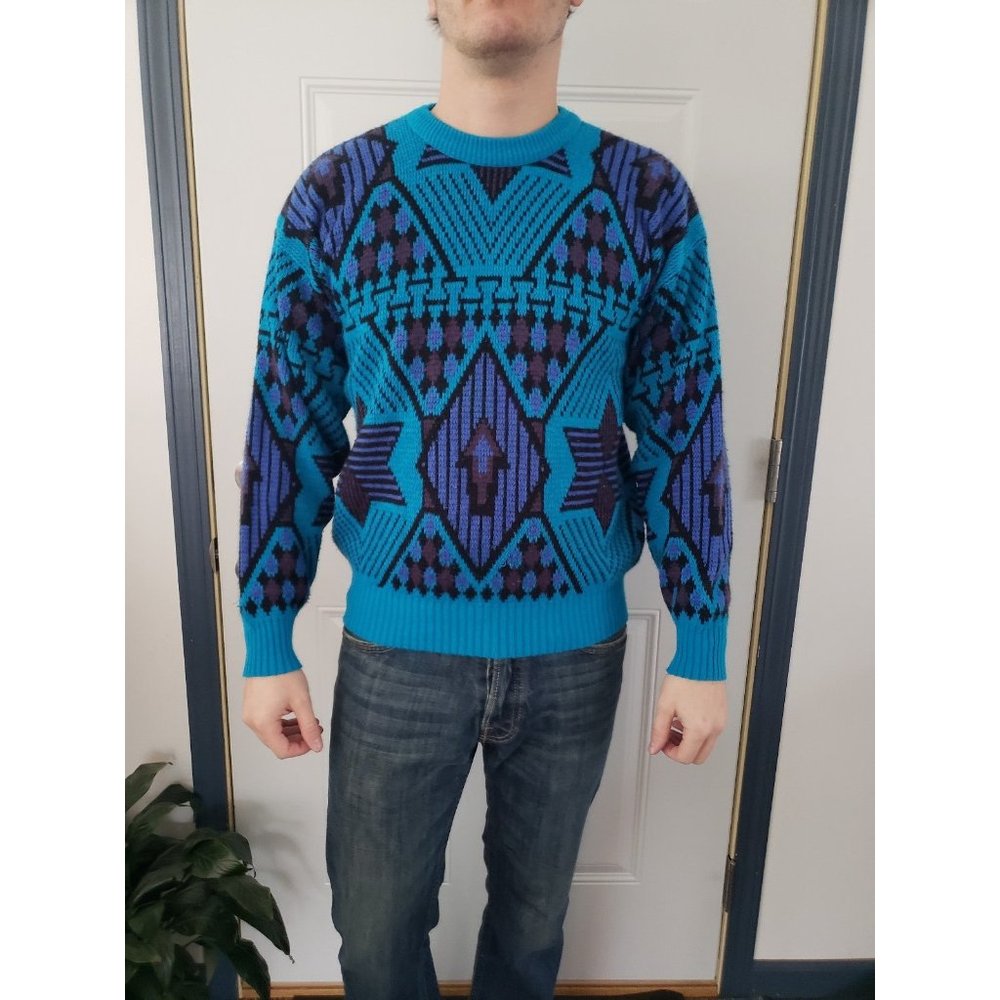 80s/90s Blue‎ Geometric Sweater